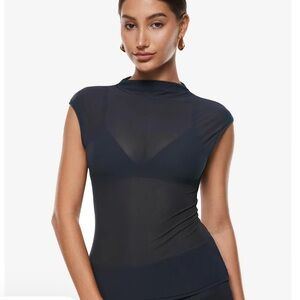 Black Sheer Mesh Mock Neck Tank Top